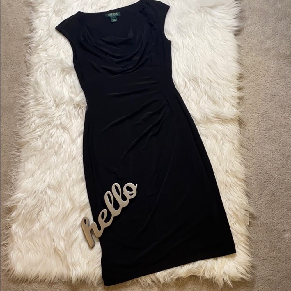 Lauren By Ralph Lauren Black Dress Neck/Side Drap